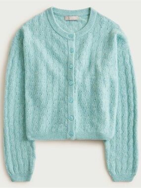 J. Crew Supersoft Pointelle Bubble-Hem Cardigan Blue Cottagecore Spring Small